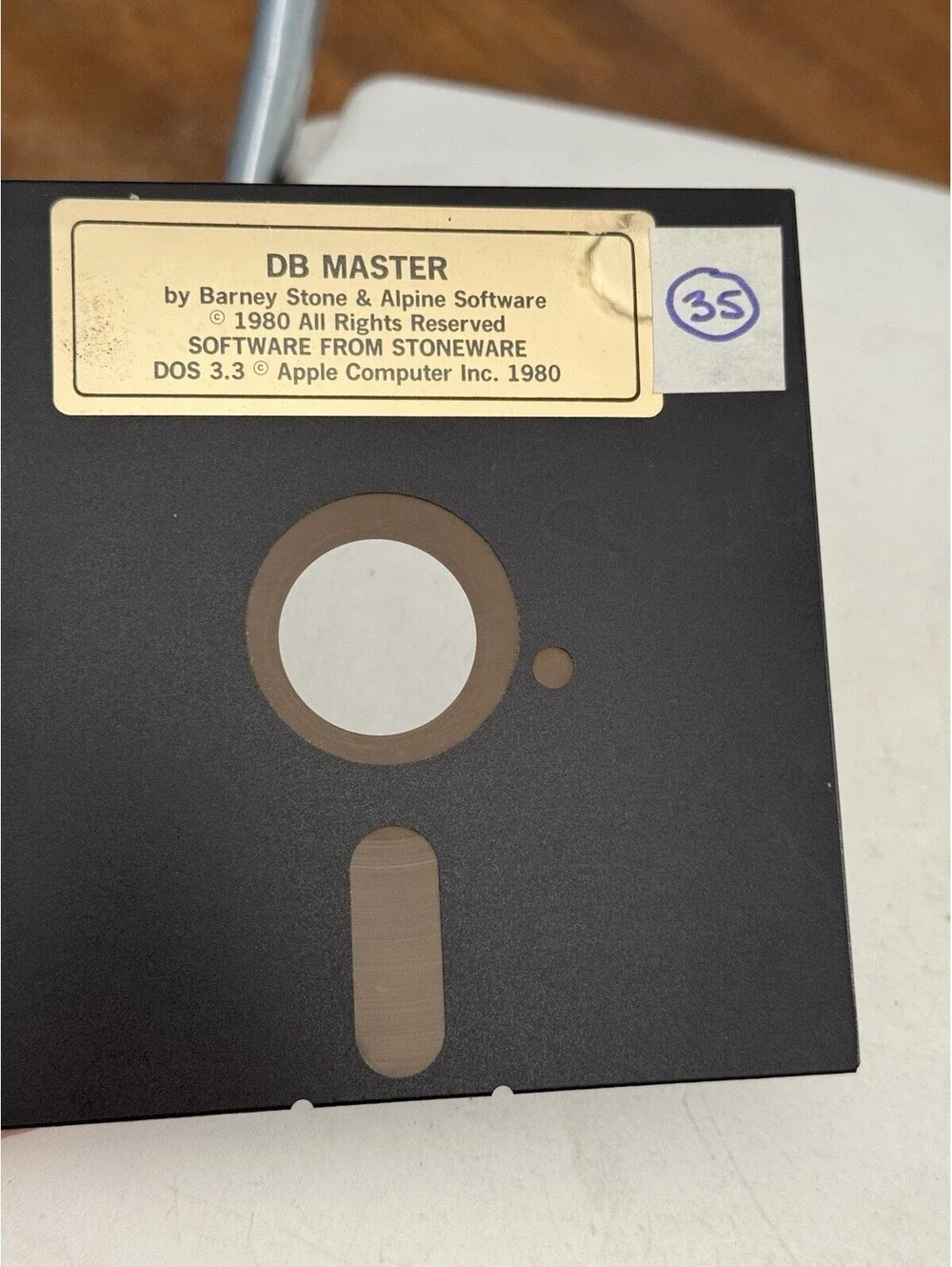 5.25-inch floppy disk containing DB Master, a pioneering database, Apple Compute